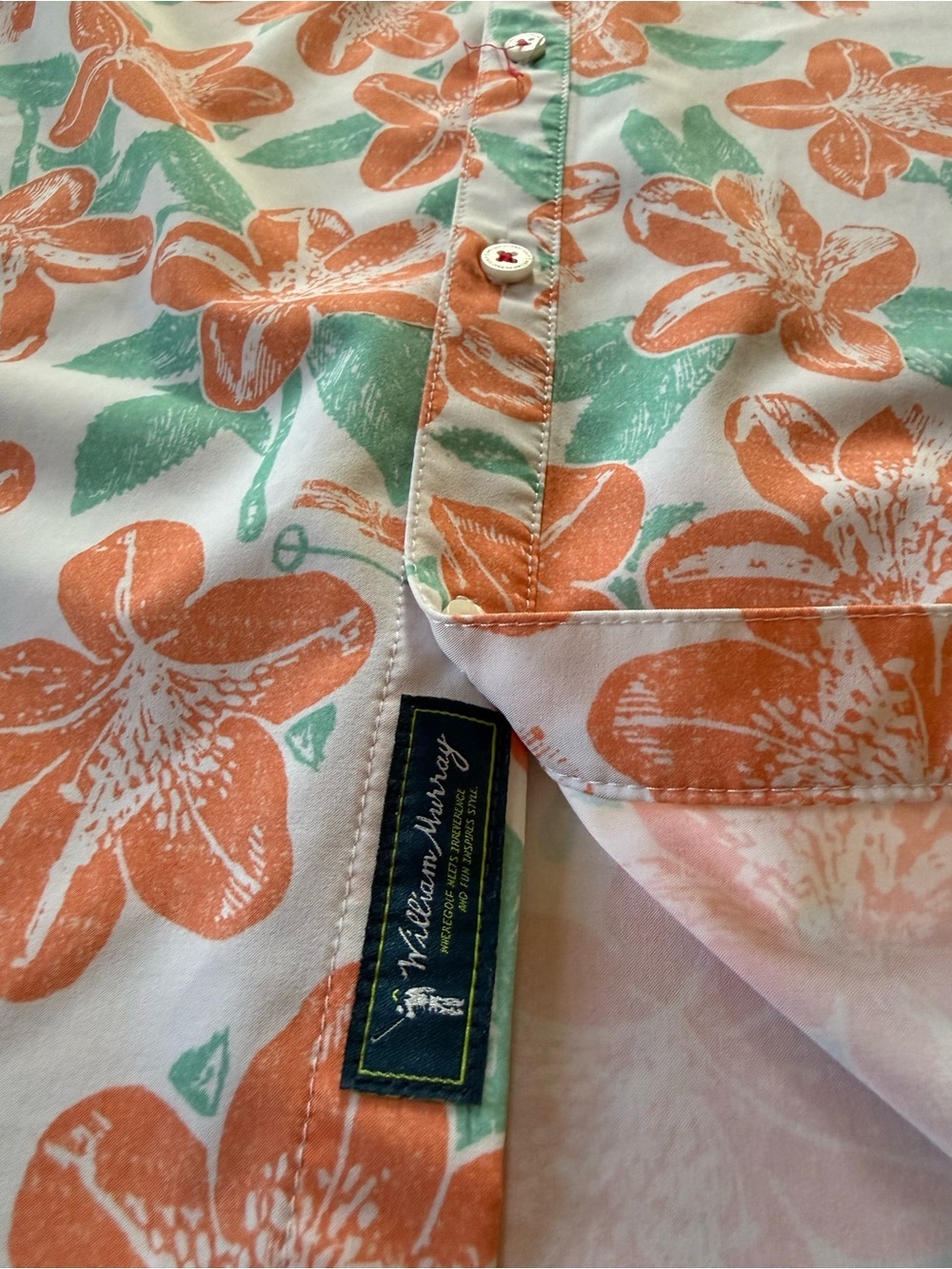 William Murray Button Up Shirt Men's Size M Floral Golf Hawaiian Orange/White - Picture 8 of 13